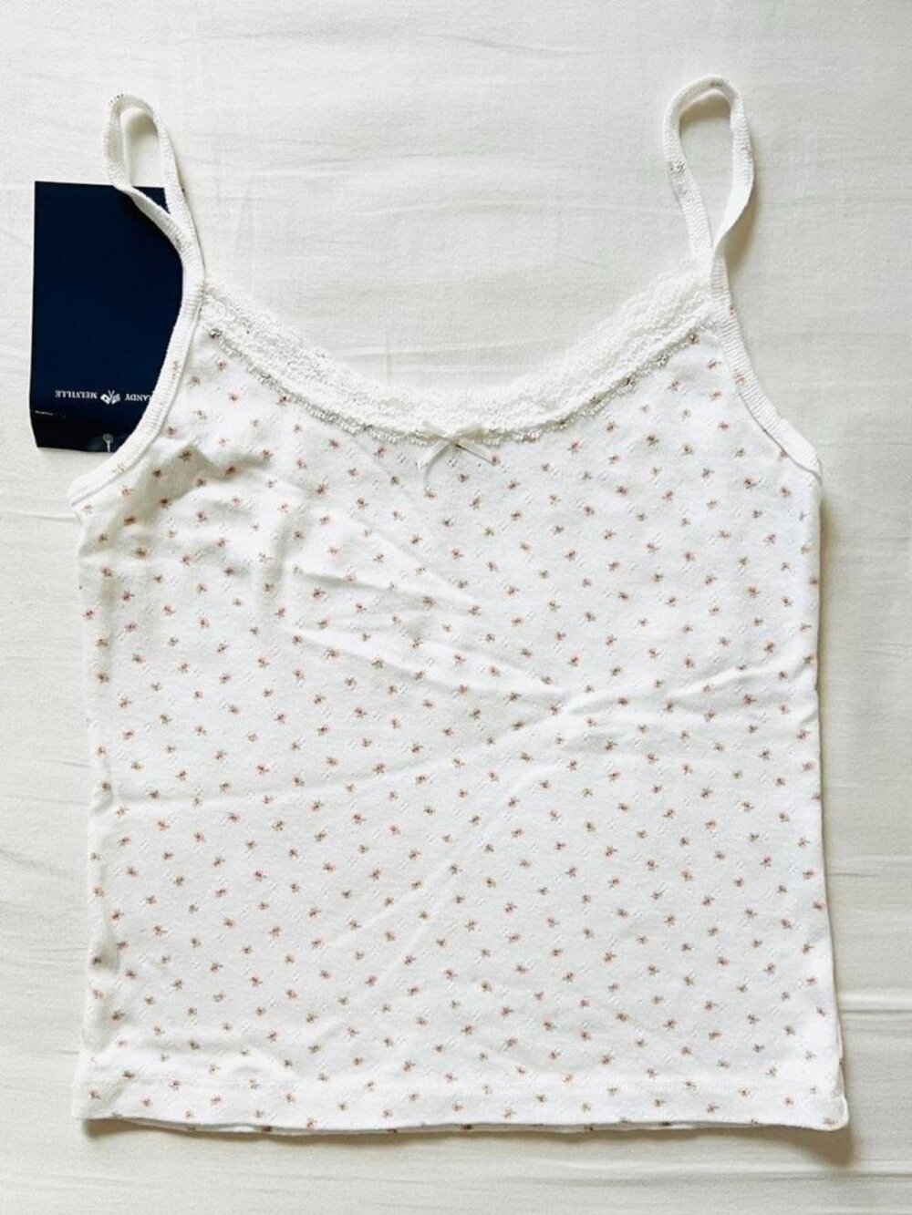 BNWT Brandy Melville-John Galt white lace green and red floral skylar bow tank